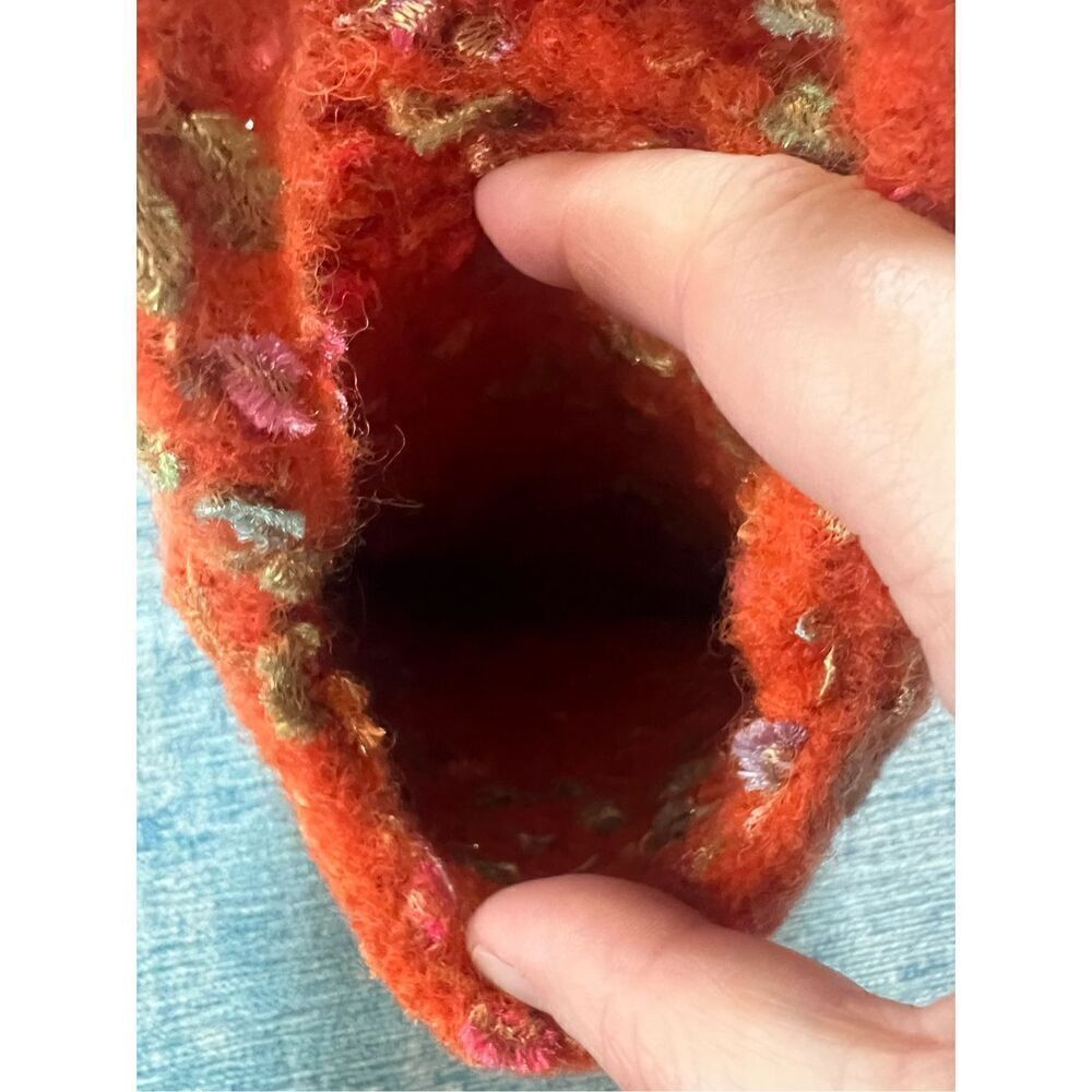 Handmade Orange Multi Color Knit Handbag - Picture 3 of 6
